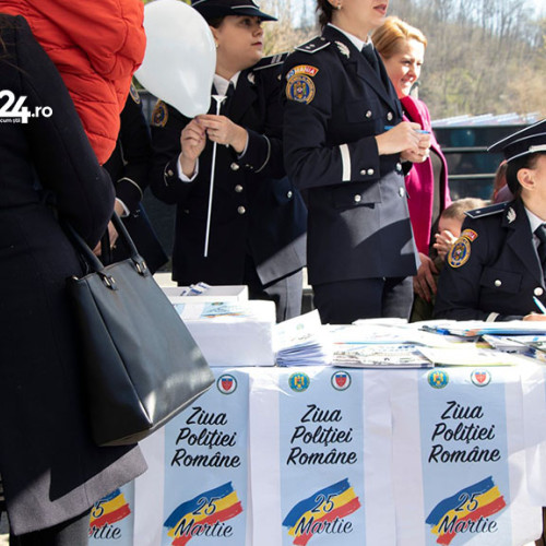 Poliția României sărbătorită în avans la Reșița: Echipamente tehnice și copii în Parcul Tricolorului.